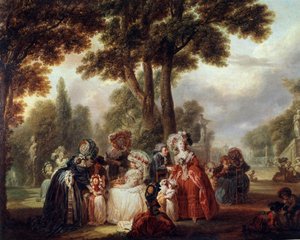 聚集在公园里 团聚世俗贵族的花园。 Louis Joseph Watteau dit Watteau de Lille (1731-1798) 的绘画。 18世纪。 巴黎。 博物馆干邑杰伊