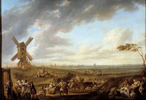 从马克之神那里拍摄的里尔景色。 路易斯·约瑟夫·华托 (Louis Joseph Watteau di Watteau de Lille) 的绘画 (1731-1798)