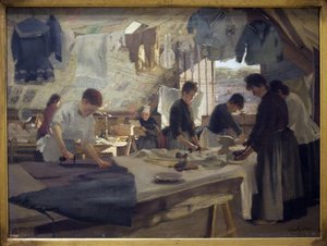 开膛手在特鲁维尔的工作室。 绘画 Louis Joseph Anthonissen (1849-1913)，油画 作者 路易斯·约瑟夫·安托尼斯森