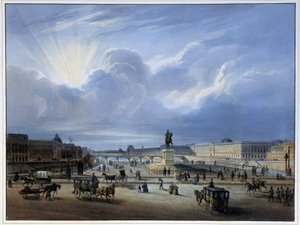 卢浮宫和亨利四世雕像的概貌--《1837年的巴黎》，作者Arnout