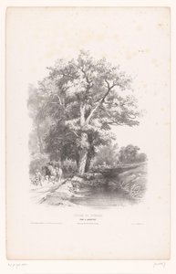 猎人带着狗沿着森林里的沟渠走 风景画课程（系列名称） Cours de Paysage（对象上的系列标题） 作者 路易斯·朱利安·贾科特（Louis Julien Jacottet）