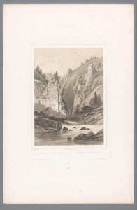 泰勒马克岩石峡谷上的桥梁景观
Le Wrangefos dans le Tellemark / Wrangefòs i Tellemarken（物体上的标题）
斯堪的纳维亚的面孔（系列标题）
Vues du Nord.Norvège（系列标题） 作者 路易斯·朱利安·贾科特（Louis Julien Jacottet）