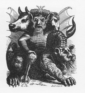 圣经》中的阿斯莫德恶魔--阿斯莫德或阿什梅代的恶魔之王--载于科林-德-普朗西的《无间道词典》--L-布勒东的雕刻。巴黎