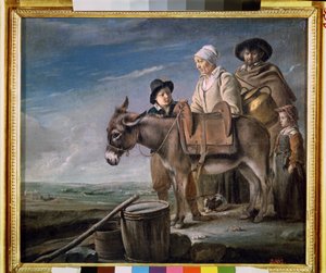 挤奶女工一家有一头驴的农民家庭。路易-勒南（1593-1648 年）的画作 作者 路易·勒·奈恩