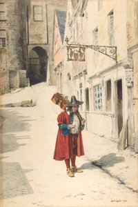 流浪的吟游诗人，老纽伦堡，1843-84。 作者 路易斯·勒鲁瓦