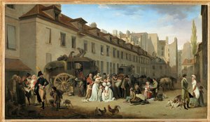 一辆马车驶入巴黎圣母院街（rue Notre-Dame-des-Victoires）的Messageries庭院 ... 作者 路易斯·利奥波德·博伊
