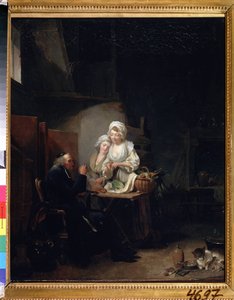 "Le vieux vicaire"（一位老馆长），两名妇女在厨房协助一位老馆长。路易-利奥波德（Louis-Leopold）-博伊（1761-1845 年）1785-1800 年的绘画 莫斯科普希金博物馆 作者 路易斯·利奥波德·博伊