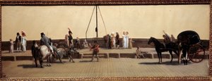 Louis Leopold Boilly (1761-1845)的巴黎画作Passage du Pont Royal 1800年的太阳。0,25x0,69米 巴黎，卡纳瓦莱博物馆。 作者 路易斯·利奥波德·博伊