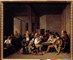 Louis Leopold Boilly (1761-1845) 19 世纪的歌舞表演中的球员。 暗：0.37x0.47m。 作者 路易斯·利奥波德·博伊