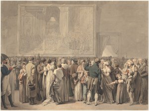 卢浮宫沙龙中的公众正在观看 1808 年开始的《圣人》画作（钢笔、墨水和水彩） 作者 路易斯·利奥波德·博伊