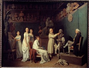 雕塑家 Jean Baptiste Houdon (1741-1828) 的工作室。 雕塑家的模型是数学家皮埃尔-西蒙拉普拉斯 (1749-1827) 侯爵拉普拉斯，他的妻子和女儿在场。 绘画由 Louis Leopold Boilly (1761-1845) 1804 年巴黎，德 作者 路易斯·利奥波德·博伊