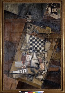 静物与棋局。路易-马库斯（1878-1941 年）的画作 作者 路易·马可西西斯（Louis Marcoussis）