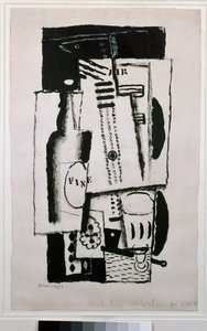 静物，学习在玻璃上作画（绘画，20 世纪） 作者 路易·马可西西斯（Louis Marcoussis）