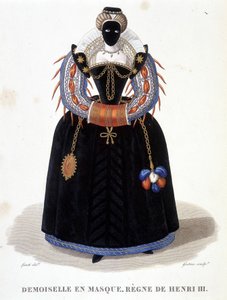 戴面具的女士肖像，16 世纪下半叶。 在“”法国著名女性画廊“” 作者 路易·玛丽·兰特（Louis Marie Lante）