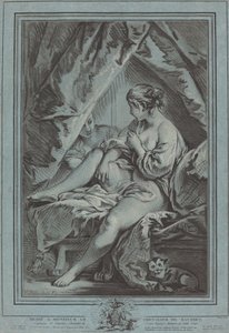 坐在床上的年轻女子，1767年。 作者 路易·马林·邦内特