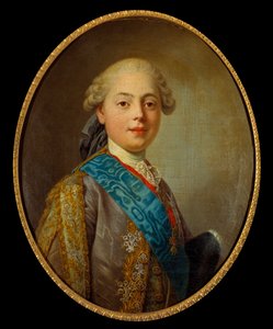 路易十八，法国国王和普罗旺斯伯爵 (1755-1824) 的肖像。 Louis Michel Van Loo 的绘画 (1707 - 1771) 作者 路易斯·米歇尔·范·卢
