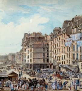 1782 年巴黎港口码头的海上生活和塞纳河上的商业活动。 细节。 Louis de Lespinasse (1734-1808) 的画作，1782 年巴黎，卡纳瓦莱博物馆