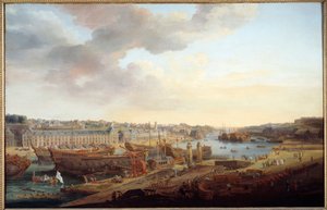 造船厂：““布雷斯特港””路易斯·尼古拉斯·范·布拉伦伯格（Louis Nicolas van Blarenberghe）（1716-1794）1774 年的绘画。 1.25x1.93 m 布雷斯特，美术博物馆