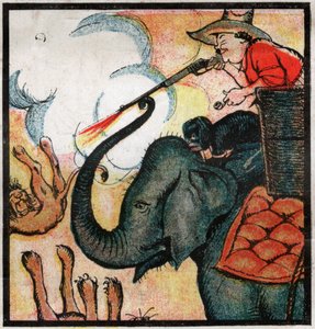 欧洲定居者 Nestor Fenleroc 在非洲射杀大象，杀死狮子。1923 年（雕刻）