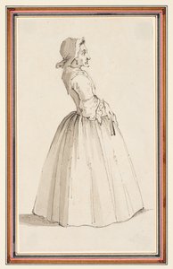 站立的女子，面向右侧（纸上铅笔、钢笔、墨水和水彩画）