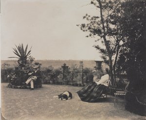 无题（放松的男女），约 1854 年（玻璃上的湿胶版画底片的盐纸印刷品） 作者 路易·皮埃尔·西奥菲勒·杜波依斯·德·内豪特