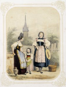 瑞士的两个女人和一个女孩——在“”Album du jeune voyageur”中，路易斯·拉萨尔插图 作者 路易斯·西蒙·拉萨尔