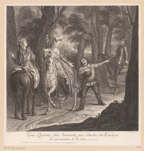 堂吉诃德让桑丘请求公爵夫人允许他去见她
Don Quichotte fait demander par Sancho ala Duchesse ca permission de la voir（标题见实物）
拉曼恰的堂吉诃德的历史》（丛书名） 作者 查尔斯·安托万·科佩尔