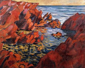 远方的大海； 红海，c.1917/1918（布面油画） 作者 路易斯·瓦尔塔特