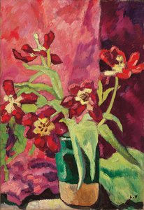 花瓶，红色郁金香；花瓶，胭脂红郁金香 作者 路易斯·瓦尔塔特