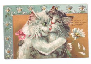 拥抱的两只猫爱德华七世时代的明信片，c.1910 作者 路易·韦恩