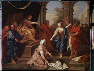《所罗门的审判》两个女人自称是同一个孩子的母亲。 小路易·德·布洛涅 (Louis de Boulogne the young) (1654-1733) 的绘画，1710 年，莫斯科普希金博物馆