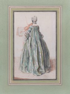 玩小提琴的女人，从后面看，约1758-59年。 作者 路易·德·卡蒙泰尔