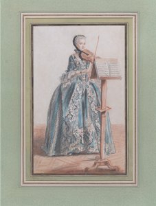弹奏小提琴的女人，从正面看，约1758-59年。 作者 路易·德·卡蒙泰尔