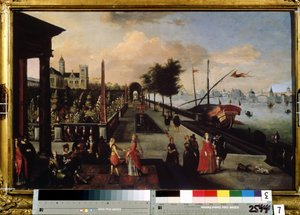 "可能位于荷兰的城镇景色。路易-德-考勒里（Louis de Caulery，被称为列宁格勒素描本大师）（约 1580 年至 1621 年后）的画作。17 世纪，俄罗斯萨拉托夫拉迪什切夫博物馆
