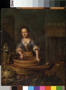 "乡村厨房里准备卷心菜的年轻厨师。路易-德-莫尼（1698-1771 年）的绘画作品 立陶宛考纳斯 Mikalojus Konstantinas Ciurlionis 美术博物馆