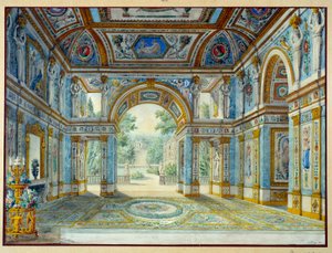 通向公园的宫殿门廊。Louis De Saint Ange（1780-1831 年）的雕刻作品 作者 路易·德·圣安热