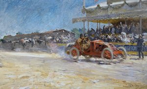 1906 年法国汽车俱乐部首届大奖赛，获胜者抵达，法国贡比涅，Louis-Marie de Schryver（1862-1942 年）绘画