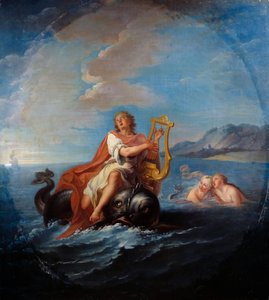 Arion playing lyre. Arion de Methymne is a Greek poet from the 7th century BC. Painting by Louis De Silvestre (1675-1760)