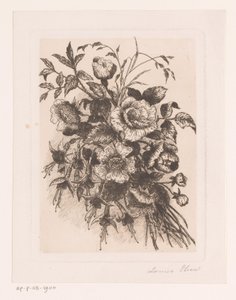 花卉静物与玫瑰和海葵 作者 路易丝·埃尔森（归因于）