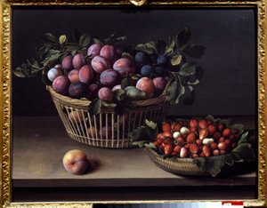 桃子、草莓和一篮水果 Louise Moillon (1610-1696) 绘画 17 世纪 图卢兹，奥古斯丁博物馆