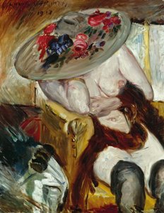 Femme italienne dans un fauteuil jaune - 坐在黄色椅子上的意大利女人》，作者科林斯-洛维斯（1858-1925 年）。布面油画 作者 洛维斯·科林斯（Lovis Corinth）