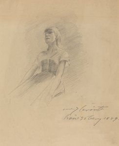 坐着的年轻女人[直页]，1889年。 作者 洛维斯·科林斯（Lovis Corinth）