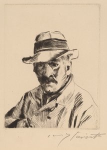 戴草帽的自画像，胸长，1913年。 作者 洛维斯·科林斯（Lovis Corinth）