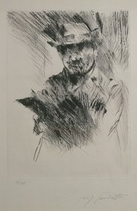 自画像，c.1920-21（干点） 作者 洛维斯·科林斯（Lovis Corinth）