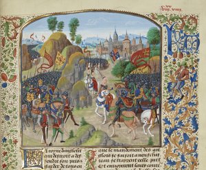 1346年10月17日内维尔十字战役前的海诺特女王菲利帕，约1470-1475。
