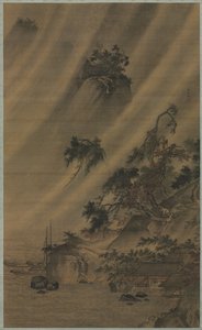 暴雨中的河村，约1480-1507年。 作者 陆文英