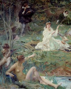 Marie F. des Ursins, Duchess of Montmorency and the poet Theophile de Viau in Chantilly at the Pavilion of Sylvie Detail. Painting by Luc Olivier Merson (1846-1920) 1895 Sun. 1,88 X 2,10 m Chantilly, Musee Conde