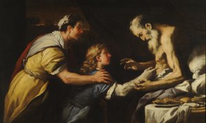 雅各布赠以撒（布面油画） 作者 卢卡·乔丹奴（Luca Giordano）