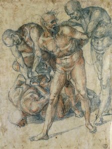 男性裸体（红色和黑色粉笔画在纸上）