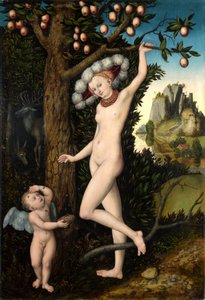 德语： Amor beklagt sich bei Venus 丘比特向维纳斯抱怨 作者 卢卡斯·克拉纳赫